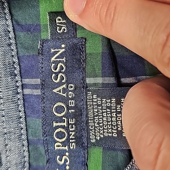 U.s Polo ASSN  small green and purple plaid button down long sleeve shirt - Picture 6 of 6